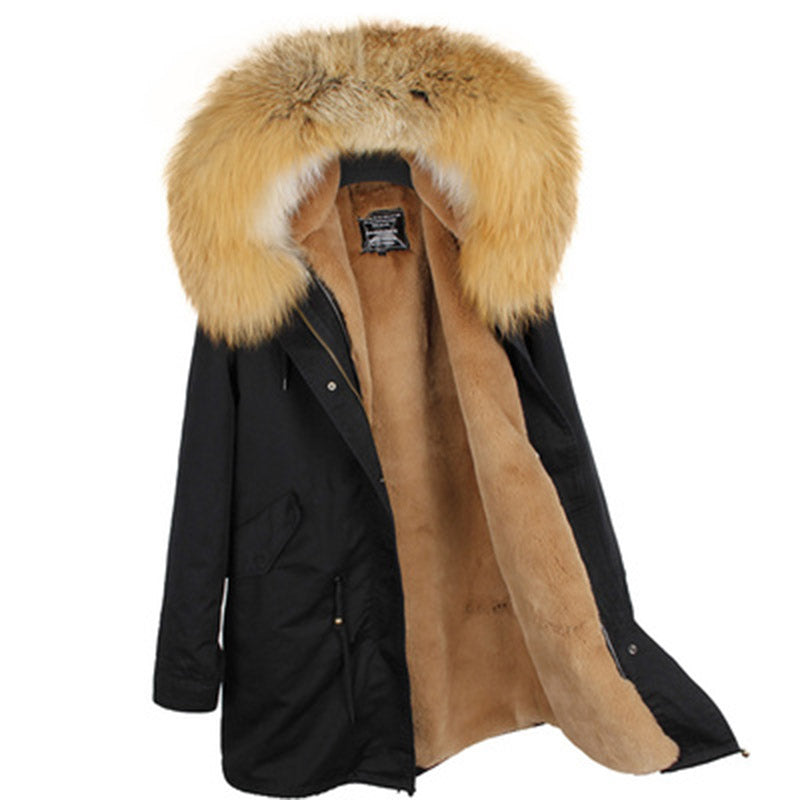 Men's Winter Casual Long Warm Parka With Raccoon Fur