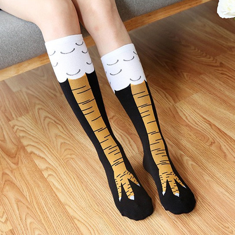 Women's Cotton High Socks With Chicken Print