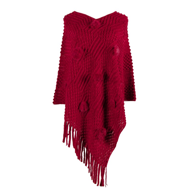 Women's Autumn/Winter Casual Knitted Poncho With Tassels