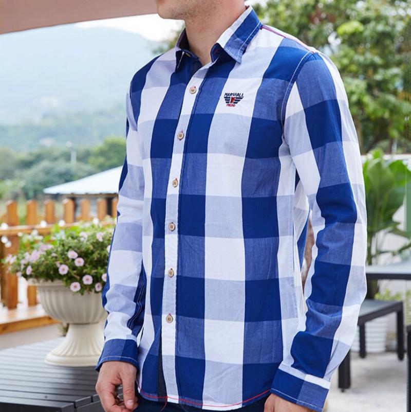 Men's Casual Cotton Plaid Long Sleeved Shirt | Plus Size