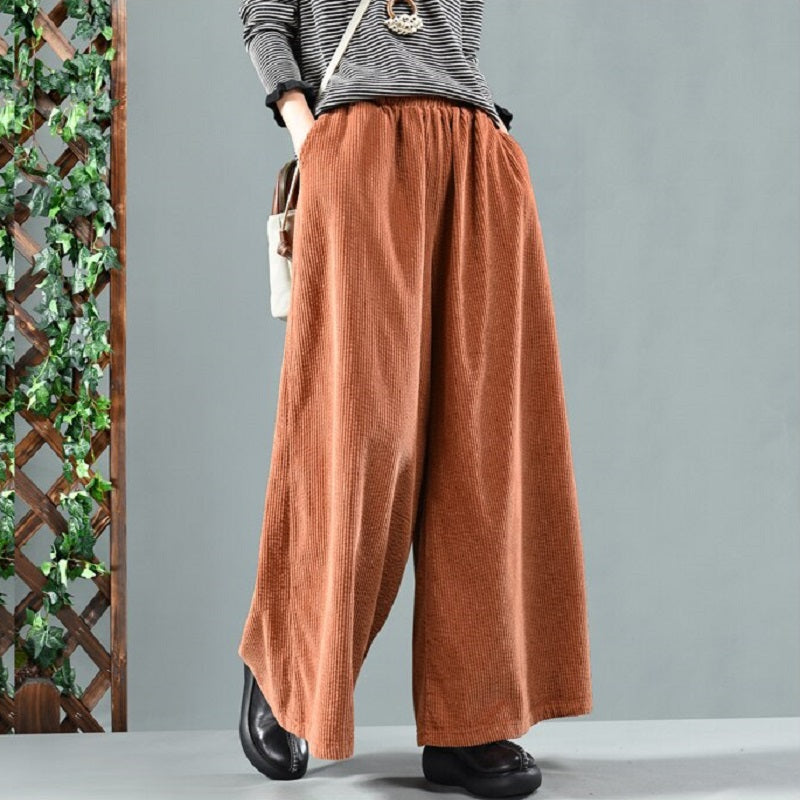 Women's Casual Loose Elastic Mid-Waist Pants With Pockets