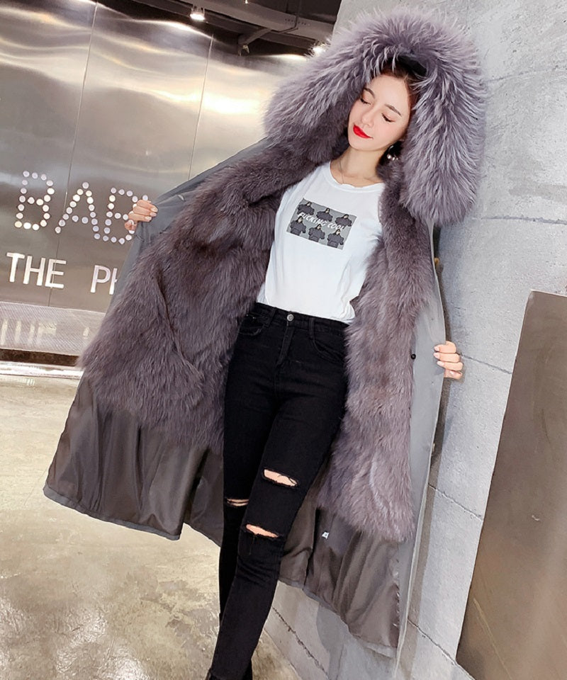 Women's Winter Casual Long Slim Trench With Raccoon Fur