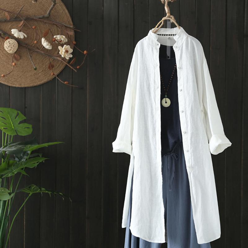 Women's Summer Casual Linen Long Shirt With Buttons