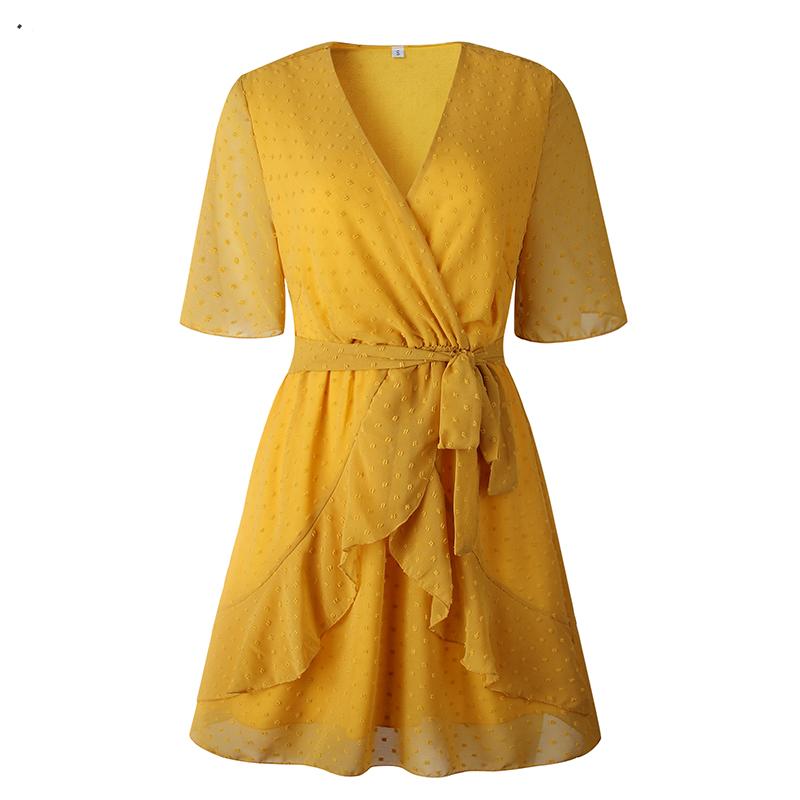 Women's Summer Casual Ruffled High-Waist Chiffon Short Dress