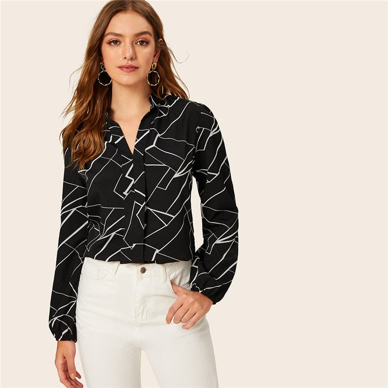 Women's Spring Polyester Long-Sleeved Shirt With Print