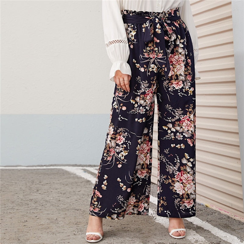 Women's Spring/Summer Polyester Loose Pants With Print | Plus Size