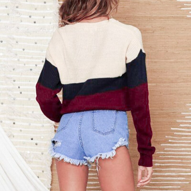 Women's Autumn/Winter Casual Patchwork O-Neck Knitted Sweater