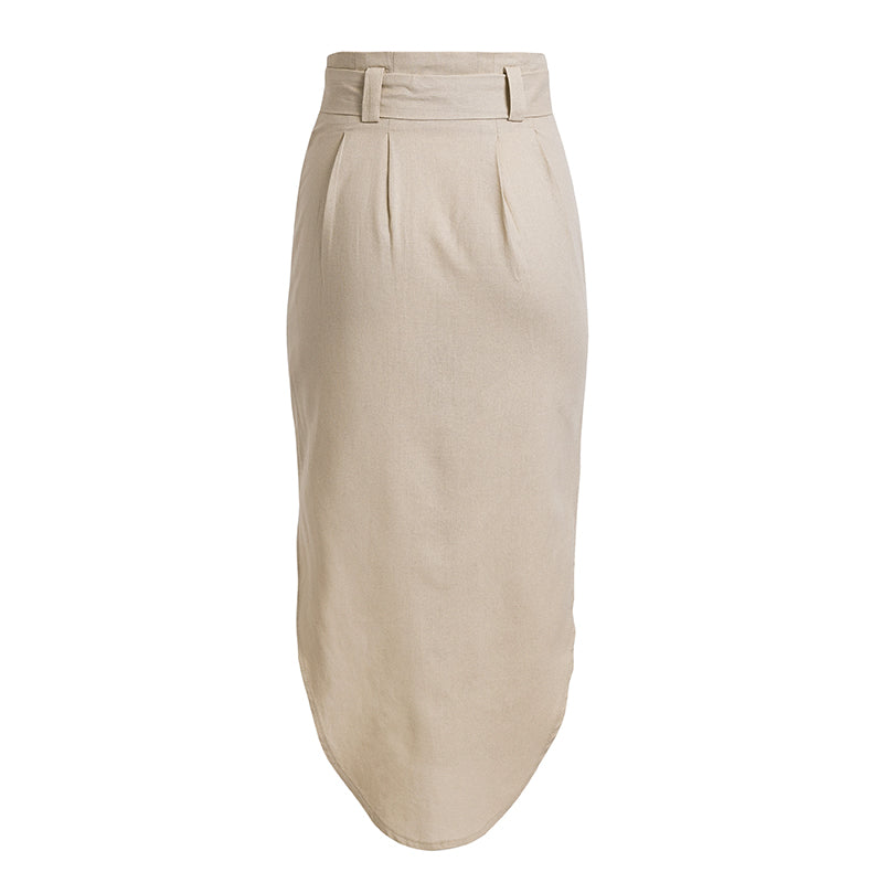 Women's Summer Casual High-Waist Midi Skirt With Pockets