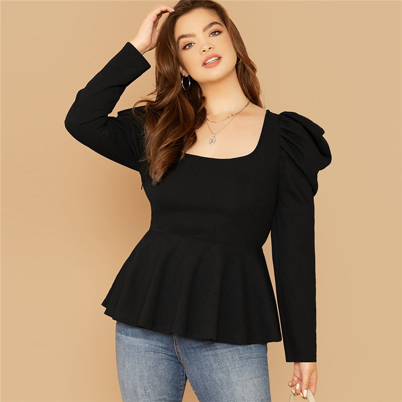 Women's Spring Square-Neck Polyester Blouse | Plus Size