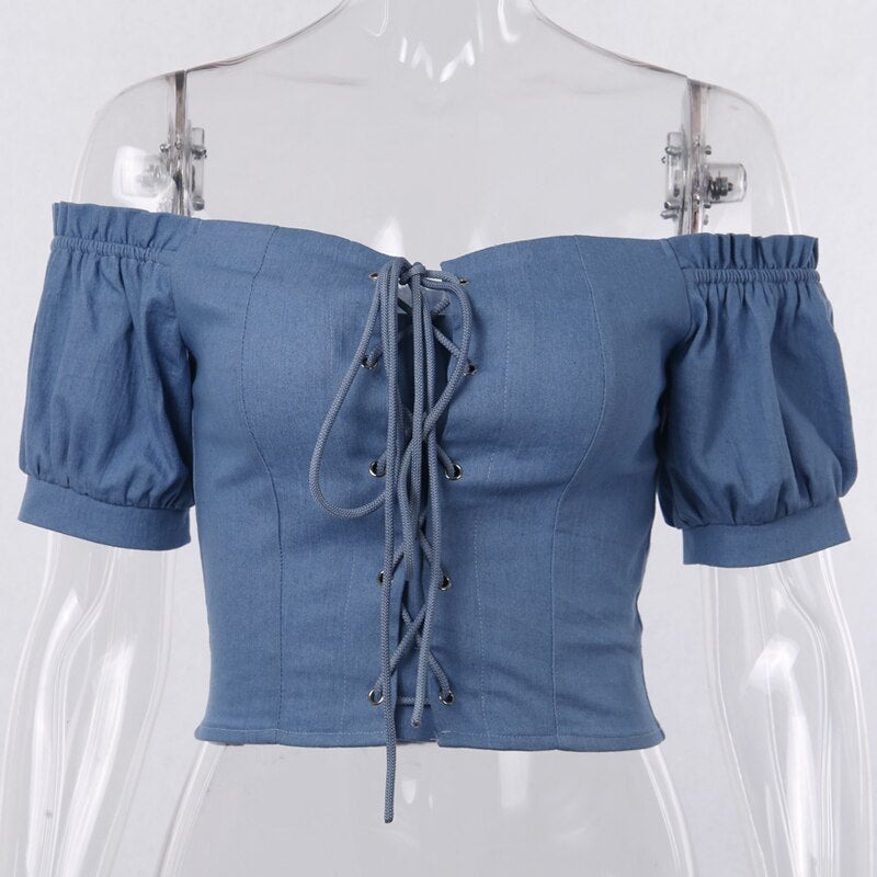 Women's Summer Casual Slim Lace Up Crop Top
