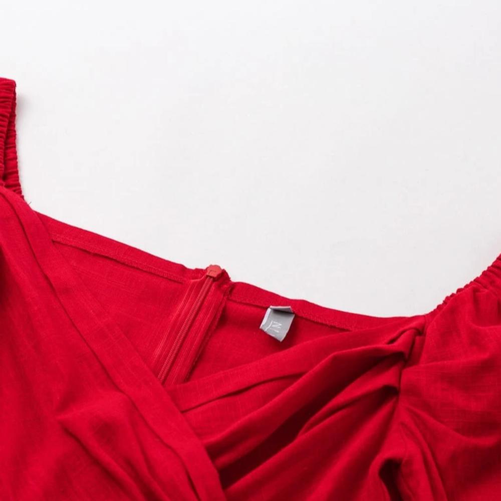 Women's Summer Linen V-Neck Ruffled A-Line Dress