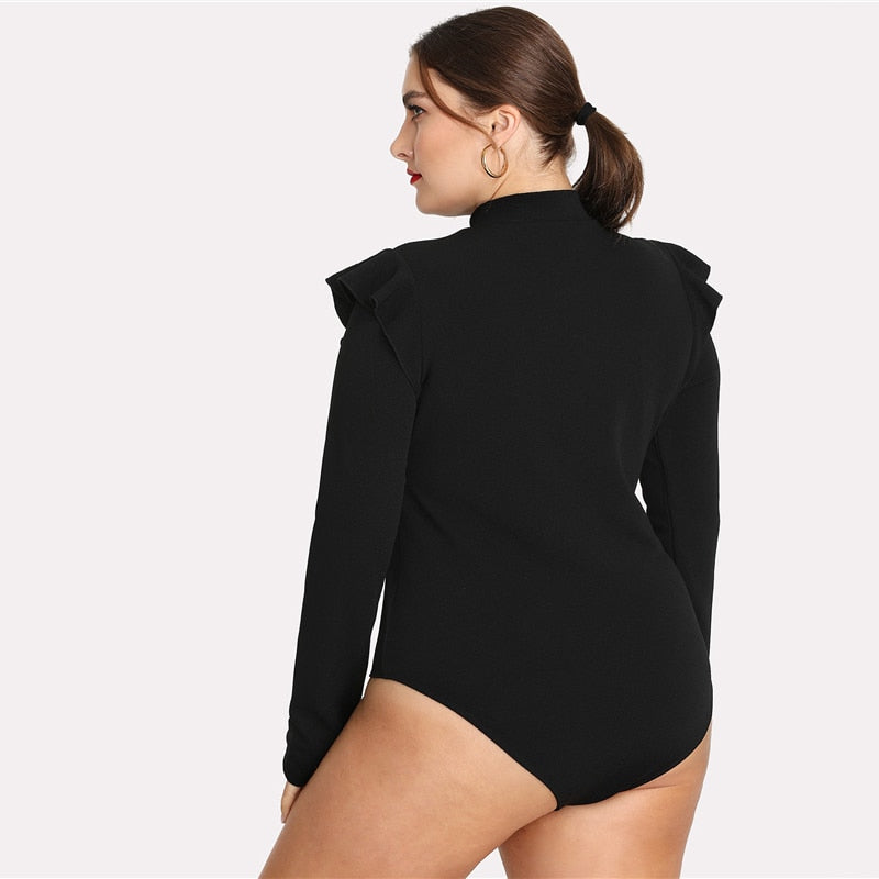 Women's Autumn Long Sleeved Stretchy Bodysuit | Plus Size