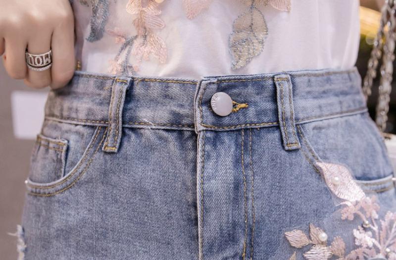 Women's Summer Denim Skirt With Embroidery