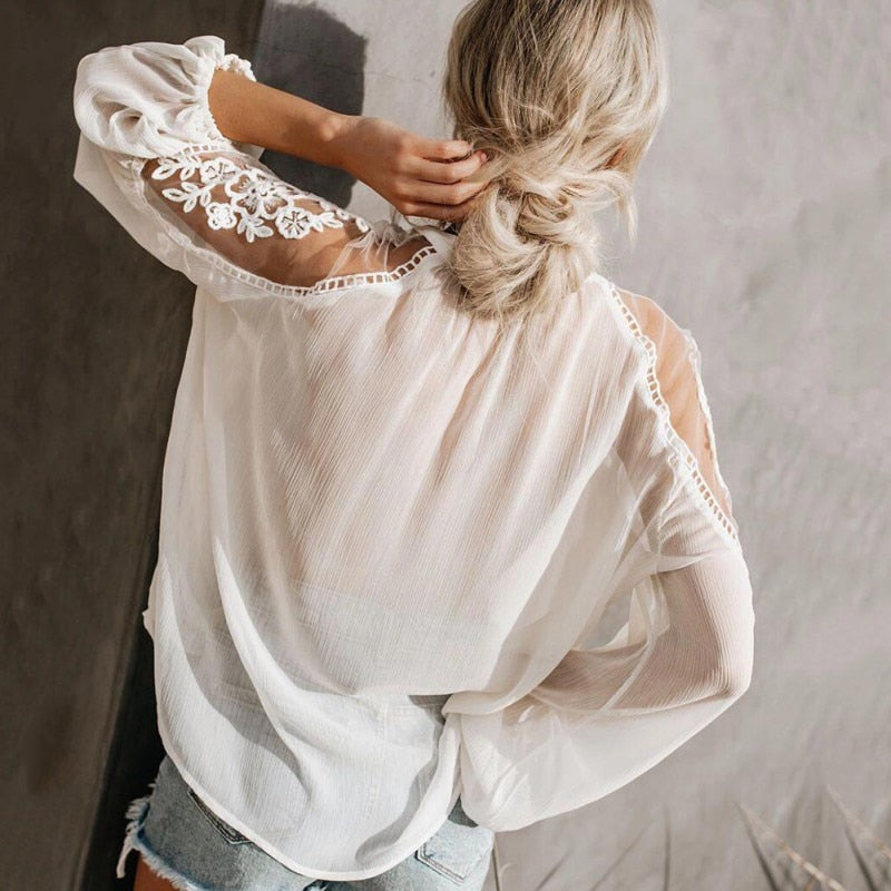 Women's Casual Chiffon Blouse With Embroidery