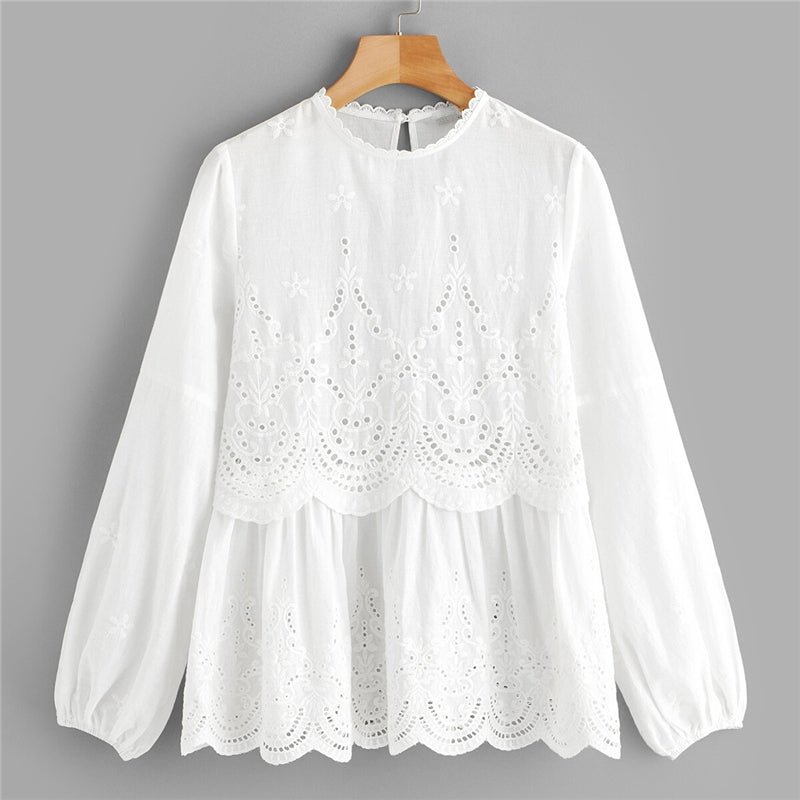 Women's Summer Casual Polyester Long-Sleeved O-Neck Blouse