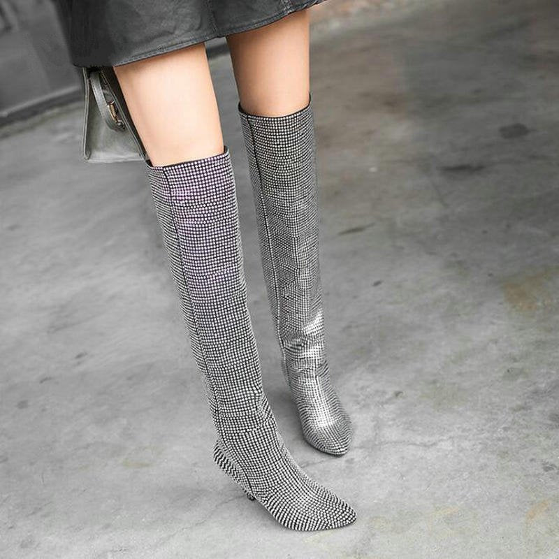 Women's Shining Pointed Toe High Boots