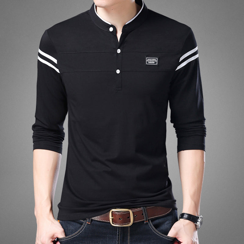 Men's Long Sleeved T-Shirt With Mandarin Collar