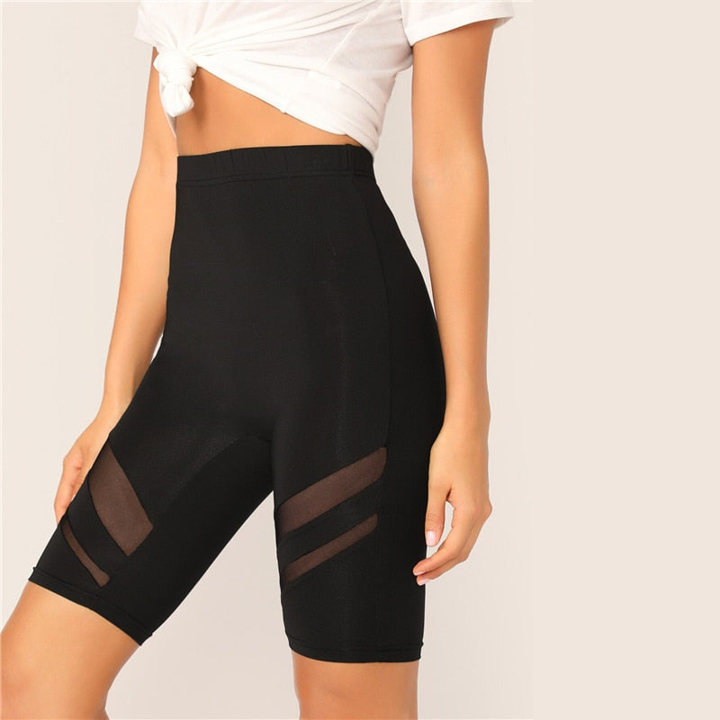 Women's Summer Casual Spandex Fitness Shorts With Mesh