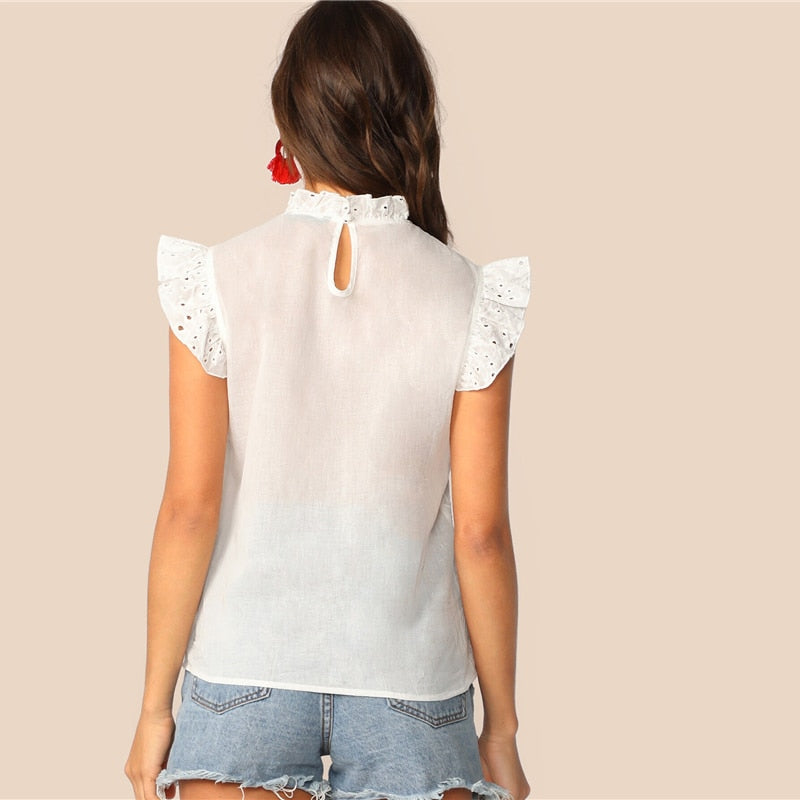 Women's Summer Sleeveless Butterfly-Sleeved Blouse With Ruffles