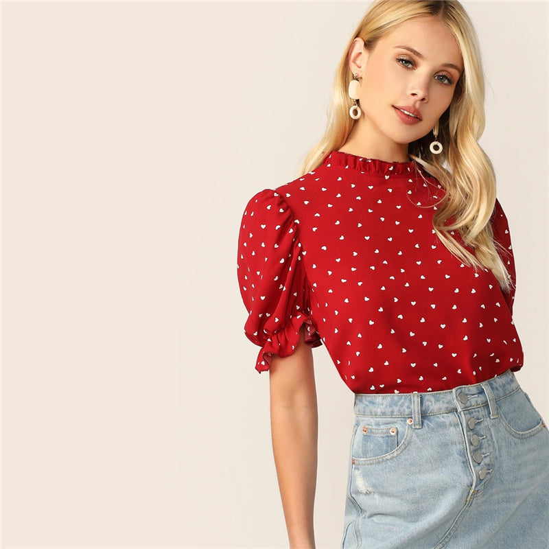 Women's Summer Polyester Short-Sleeved Blouse With Print