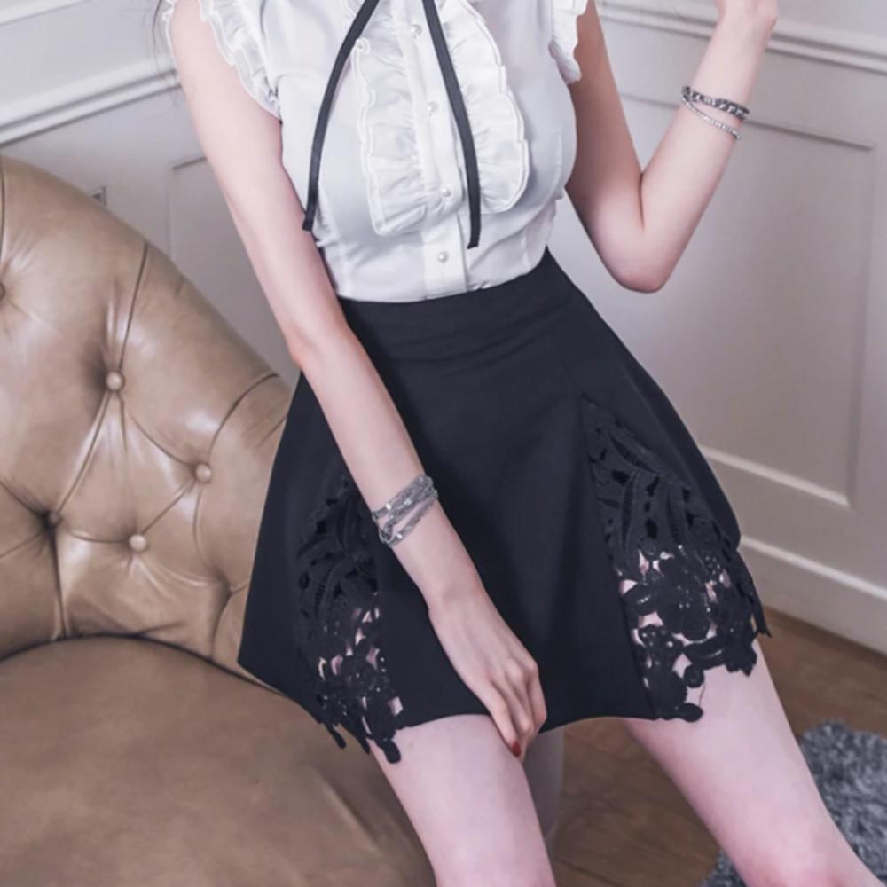 Women's Summer Casual Polyester Patchwork Skirt With Lace