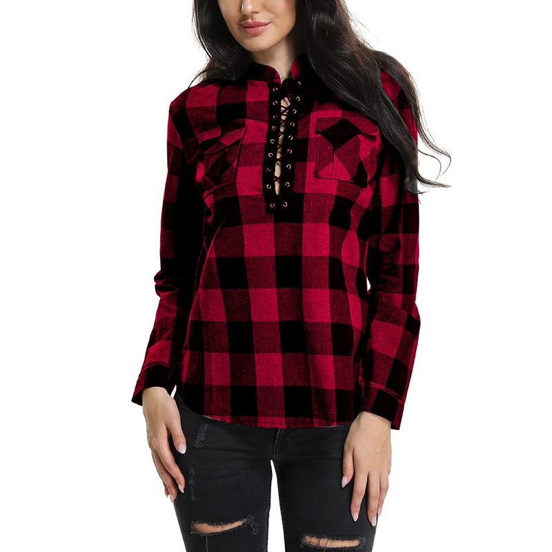 Women's Spring Casual Long-Sleeved Lace-Up Shirt With Print