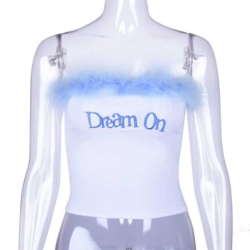 Women's Casual Strapless Stretchy Top With Feathers "Dream On"