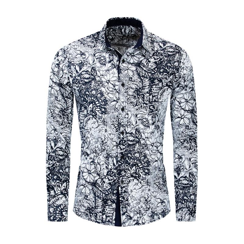 Men's Casual Cotton Long Sleeved Shirt With Print