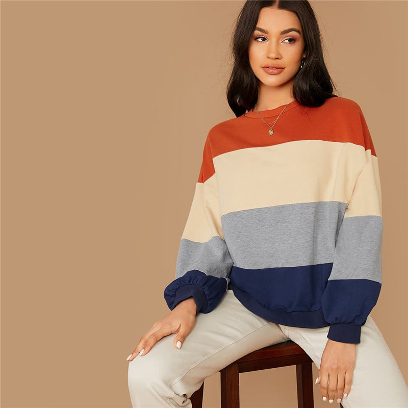 Women's Autumn Casual Polyester Striped O-Neck Sweater