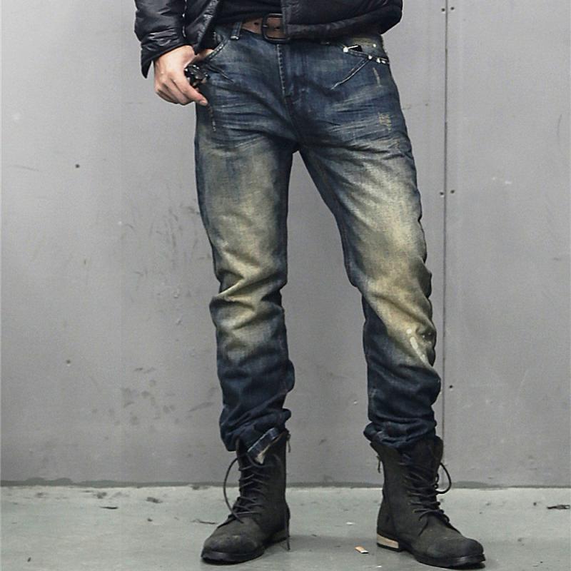 Men's Washed Ripped Elastic Jeans