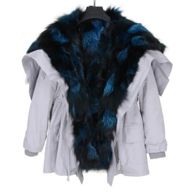 Women's Winter Casual Bat-Sleeved Hooded Parka With Rabbit Fur