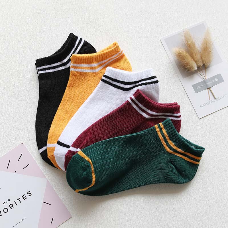Women's Striped Cotton Socks | 5 Pairs Set