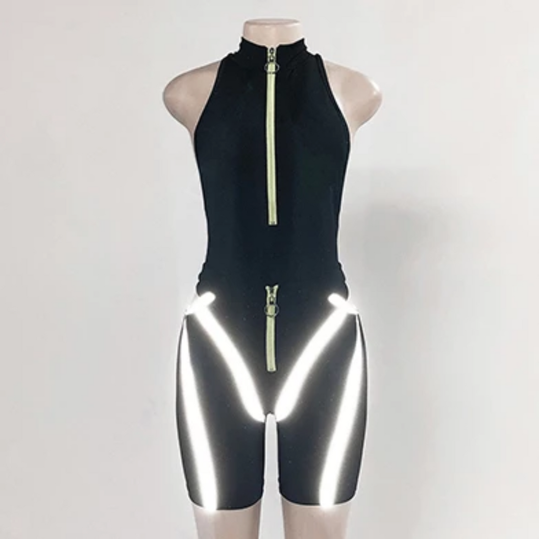 Women's Casual Reflective Striped Two-Piece Fitness Set | Top And Shorts