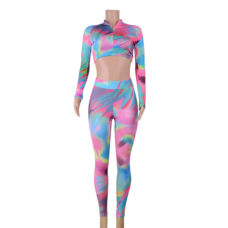 Women's Casual V-Neck Two-Piece Fitness Set With Print | Top And Leggings