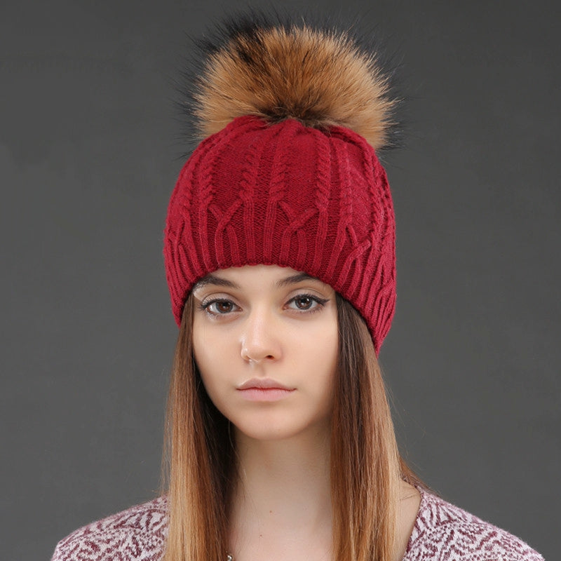 Women's Winter Knitted Wool Hat With Pompom