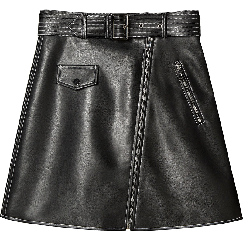 Women's Spring/Autumn PU Leather High-Waist Mini Skirt