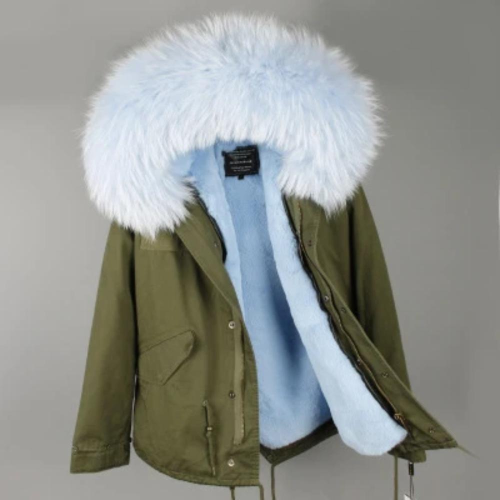 Women's Winter Casual Polyester Slim Thick Parka With Raccoon Fur