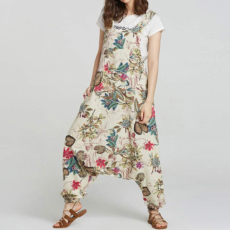 Women's Summer Linen Loose Floral Overall