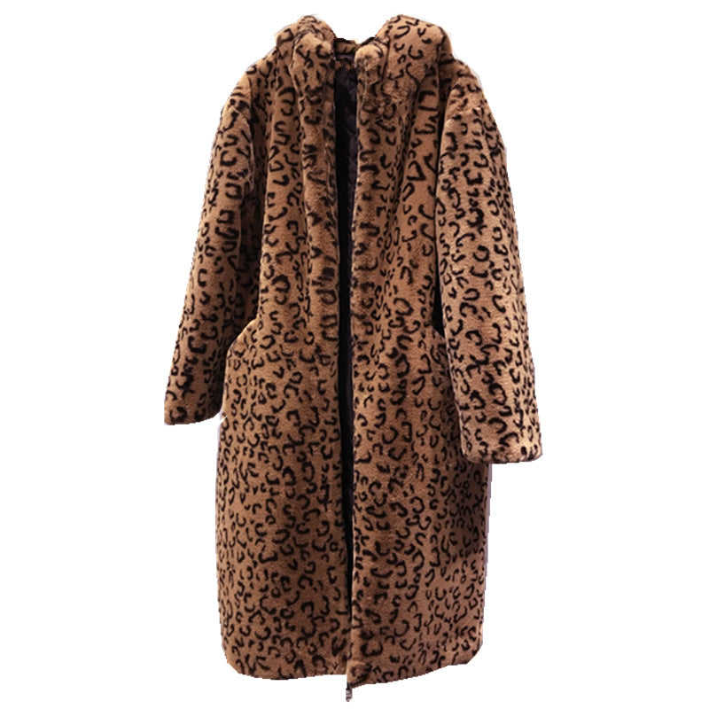Women's Winter Warm Long Leopard Coat With Sheep Fur