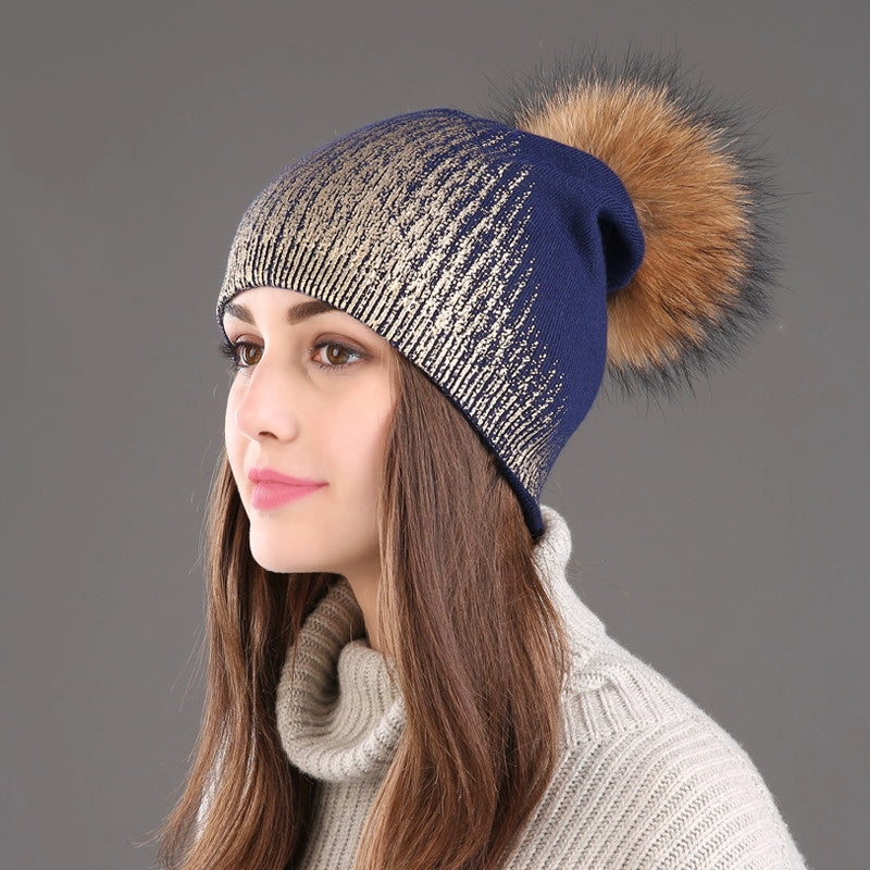 Women's Winter Knitted Wool Warm Hat With Pompom