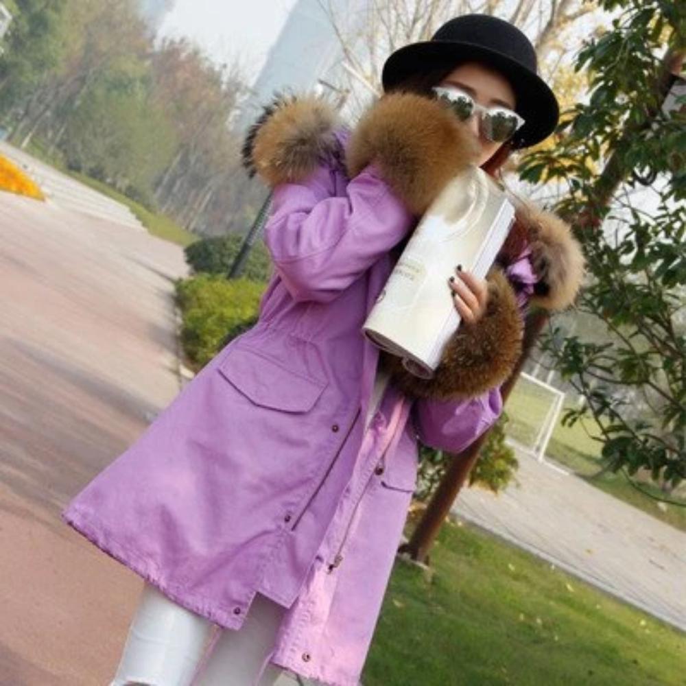 Women's Winter Casual Long Slim Warm Parka With Raccoon Fur
