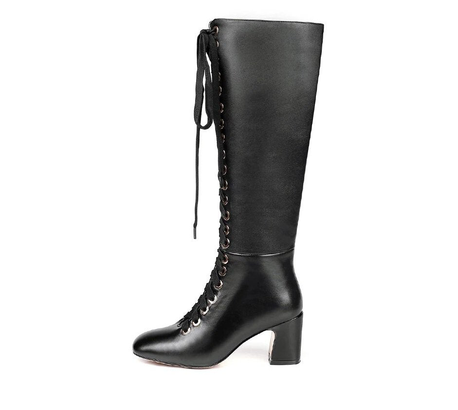 Women's Winter Leather High Boots With High Heels