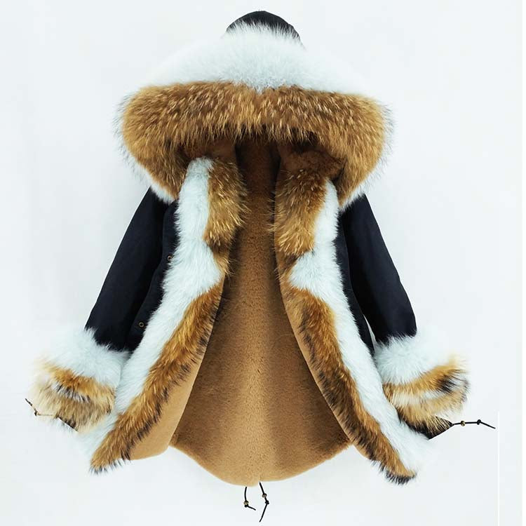 Women's Winter Casual Thick Long Warm Parka With Raccoon Fur