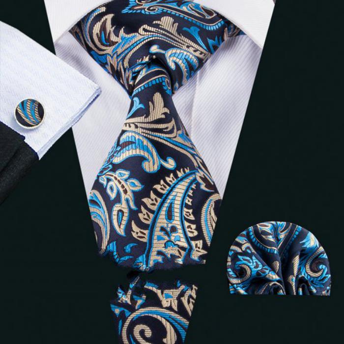 Men's Wedding Silk Tie With Cufflinks And Handkerchief
