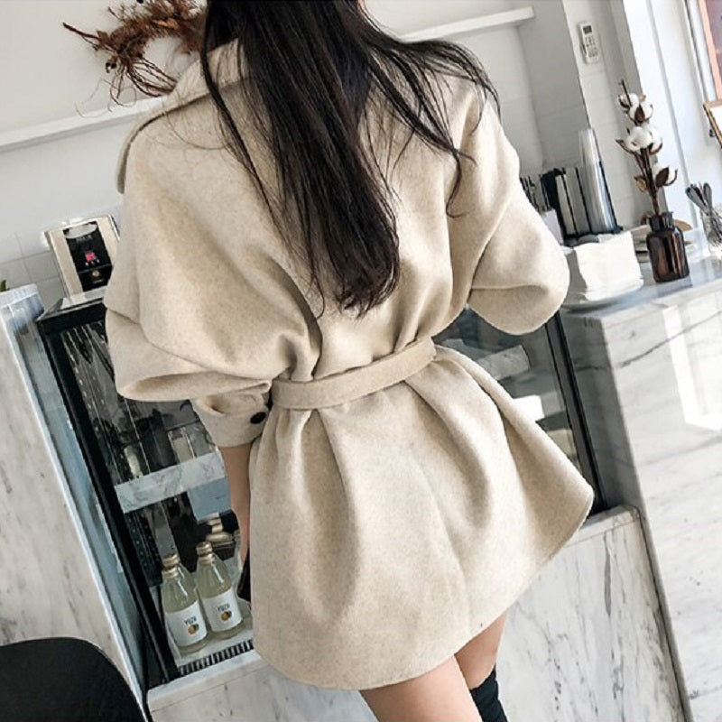 Women's Autumn/Winter Casual Loose Batwing-Sleeved Wool Trench
