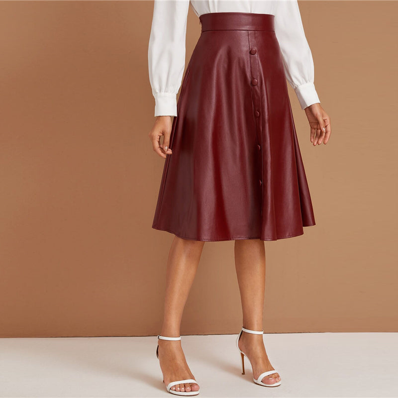 Women's Faux Leather High-Waist A-Line Skirt