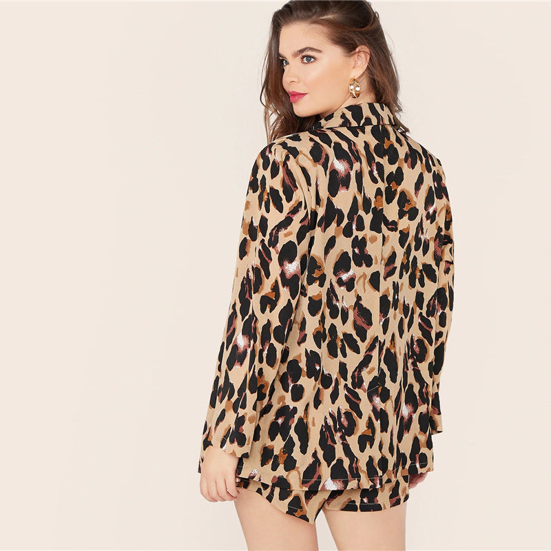 Women's Summer Casual Leopard Two-Piece Suit | Plus Size