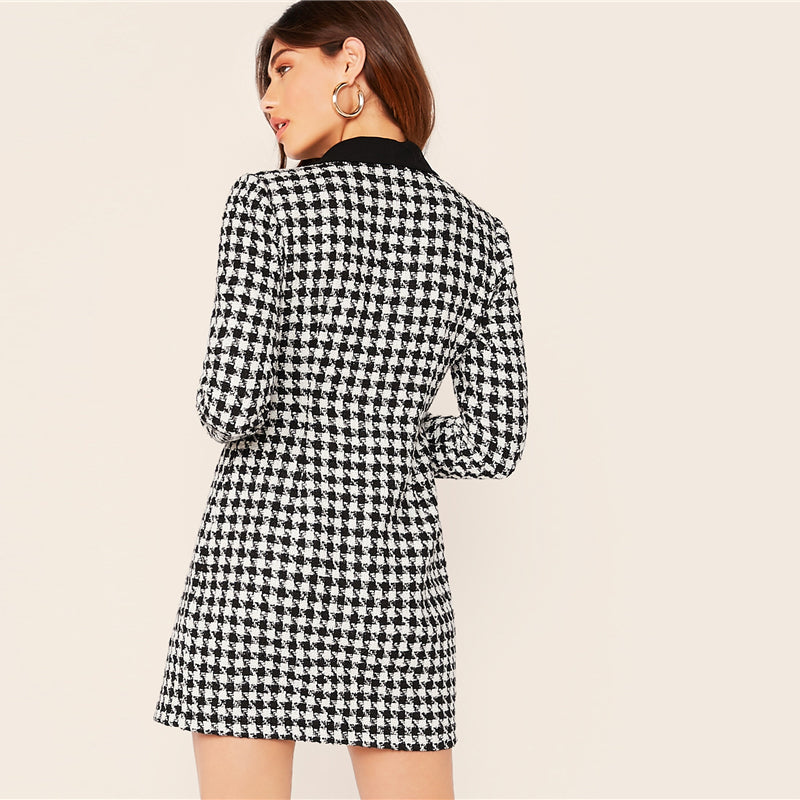 Women's Spring Casual Polyester Blazer With Plaid Pattern