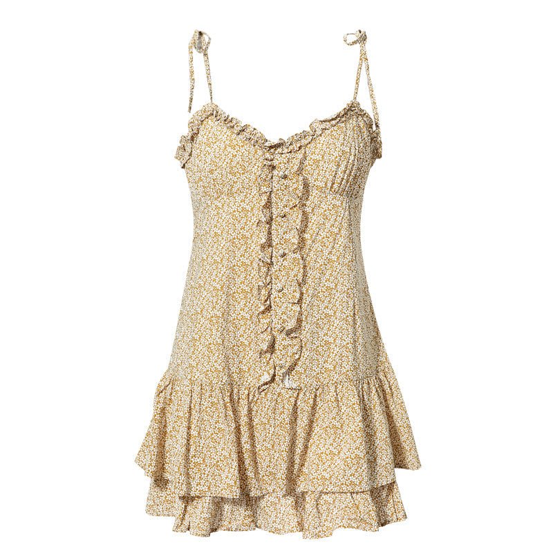 Women's Summer Ruffled Mini V-Neck Sleeveless Dress