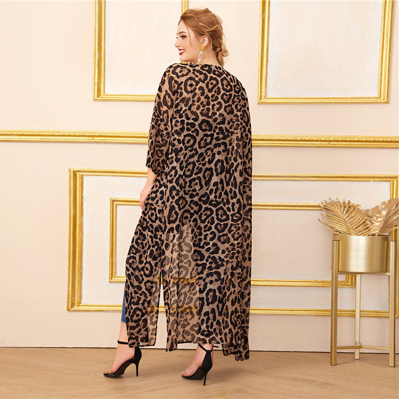 Women's Summer Chiffon Long-Sleeved Leopard Cardigan | Plus Size